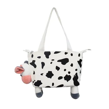 

Cow canvas bag 2020 new summer personality wave point cute cartoon versatile cross shoulder bag handbag versatile