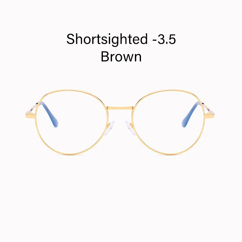 IBOODE круглые очки для близорукости для женщин и мужчин металлические близорукие очки анти синий светильник очки для близоруких очков - Цвет оправы: Gold Myopia 3.5