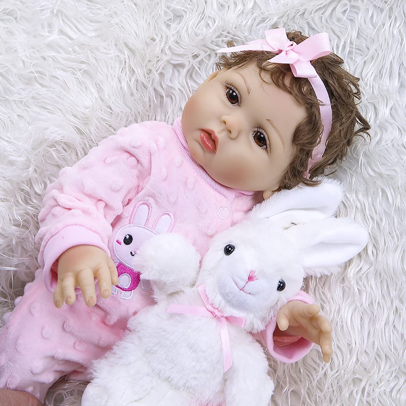 47CM Original NPK full body solicone bebe doll reborn todderl girl curly hand rooted hair high quality doll bath toy gift 2