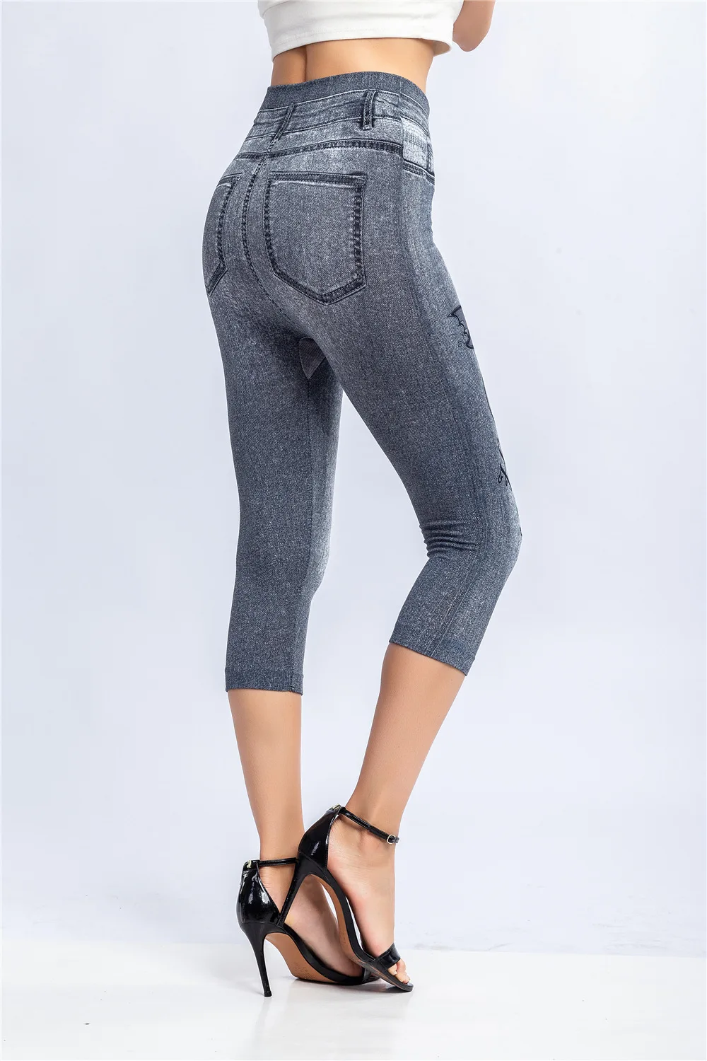 carhartt leggings Women Plus Size Leggings Imitation Cropped Trousers 2021 New Mock Pocket Pants Slim Jeggings Denim Skinny aerie crossover leggings