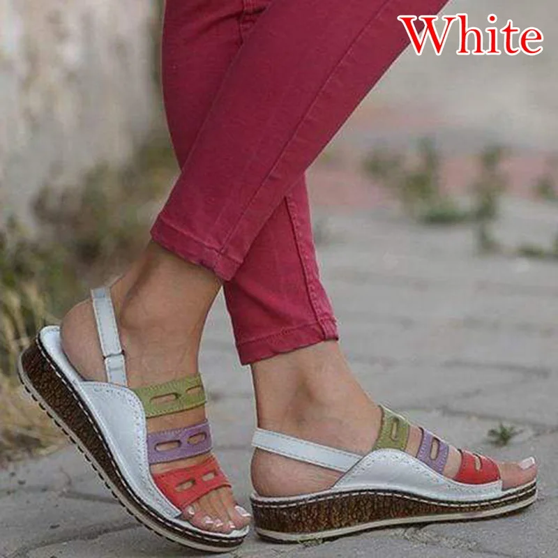 Женские босоножки; 3 цвета; босоножки с вышивкой; Летняя женская повседневная обувь с открытым носком; женская пляжная обувь на платформе - Цвет: B white
