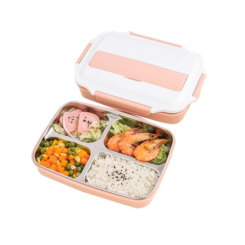 pink-4 grid Коробка для обедов, еды, еды, контейнер для хранения, Microwavable пластик, микроволновая печь многоразовые из нержавеющей стали DNJ998 - Цвет: pink-4 grid