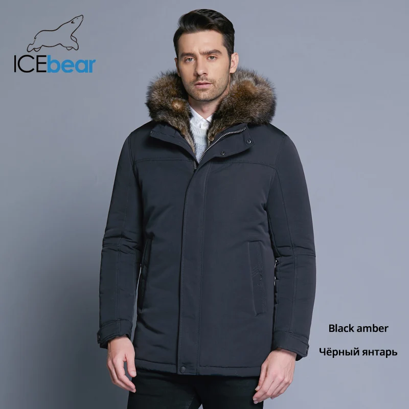 ICEbear Новая зимняя мужская куртка высокого качества с меховым воротником, ветрозащитные теплые куртки, мужское повседневное пальто, одежда MWC18837D - Цвет: M460