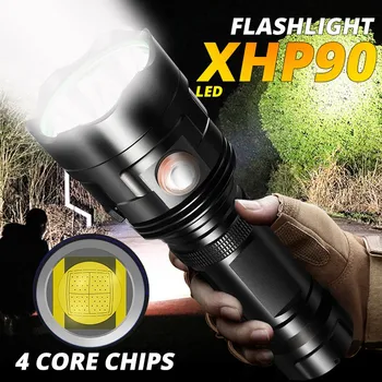 

Flashlight Powerful LED Flashlight XHP90 Torch Rechargeable Waterproof Lamp Ultra Brigh lanterna led flashlight torch latarka