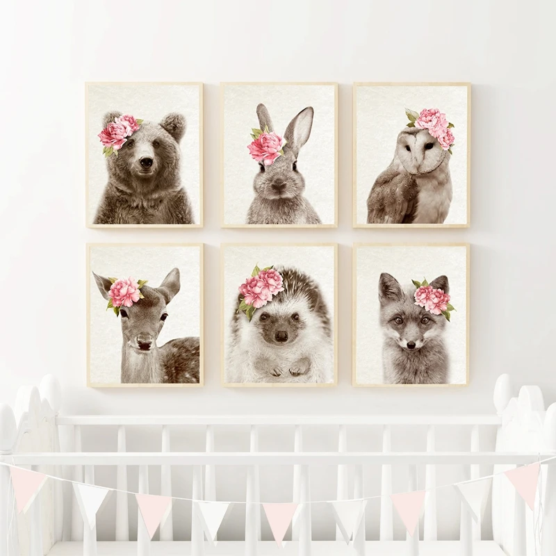 Woodland-Animals-Canvas-Poster-Nursery-Wall-Art-Print-Watercolor-Flower-Cute-Hedgehog-Bear-Fox-Owl-Painting (5)