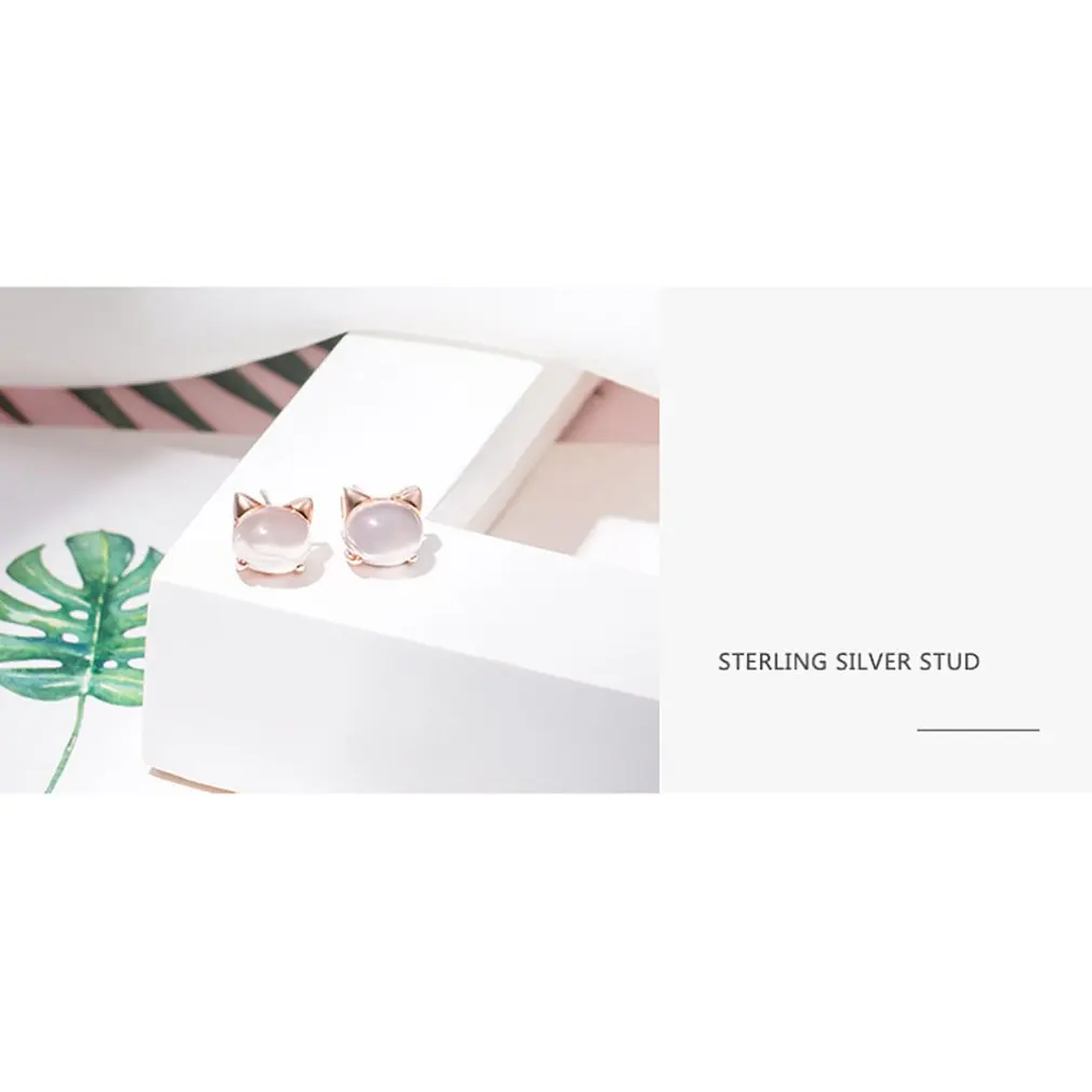 Pink Crystal Cute Cat Earrings Creative Hypoallergenic Earrings Jewelry Birthday Gift For Women
