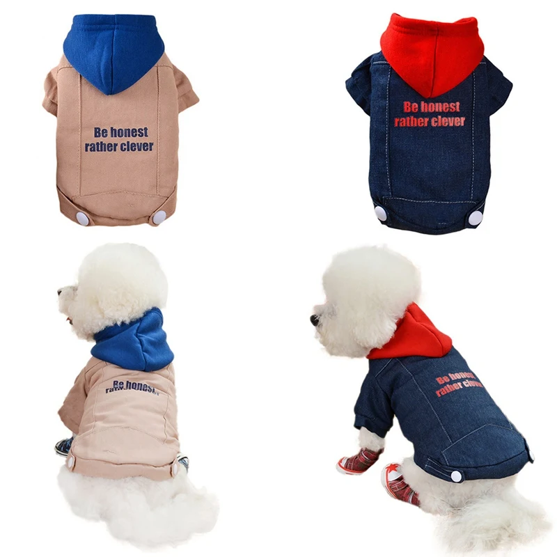 Джинсовая стеганая куртка с буквенным принтом для собак, зимний комбинезон для собак, для маленьких и средних собак, чихуахуа, теплая зимняя одежда для собак