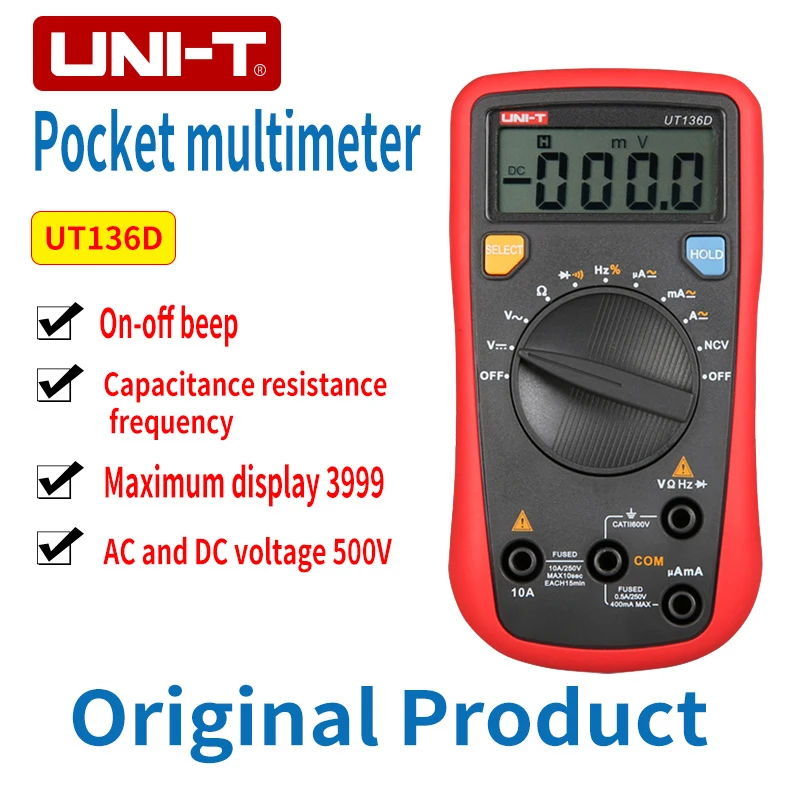 UNI-T UT136D ЖК-цифровой мультиметр AC/DC сопротивление тока и напряжения, ручной непрерывный зуммер, Удержание данных, автоматическая