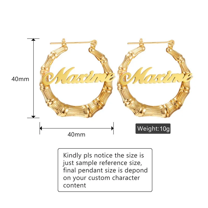 Custom Bamboo Hoop Earrings Customize Name Earrings Bamboo Style Personality Earring With Statement Words Hiphop 45-90mm Eardrop