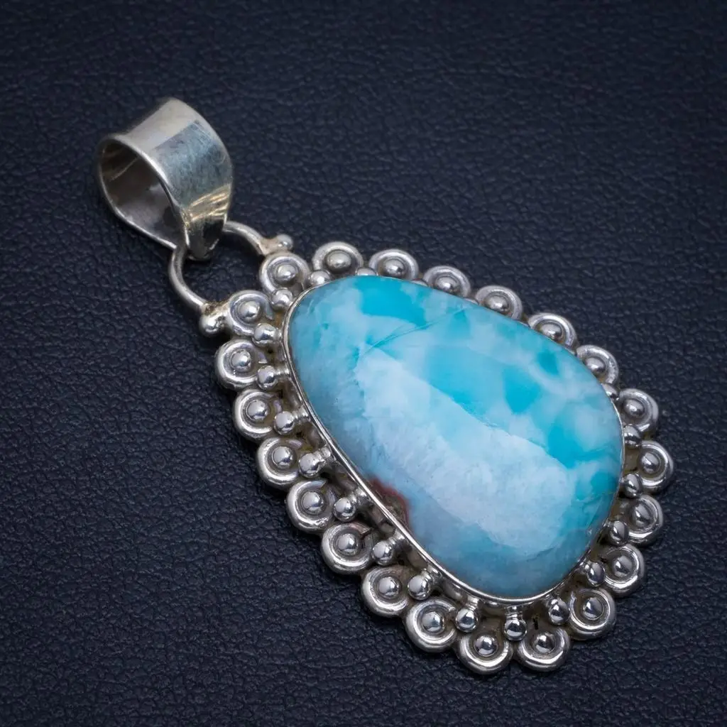 Натуральный Caribbean Larimar Уникальный Панк стиль 925 пробы серебряный кулон " N231