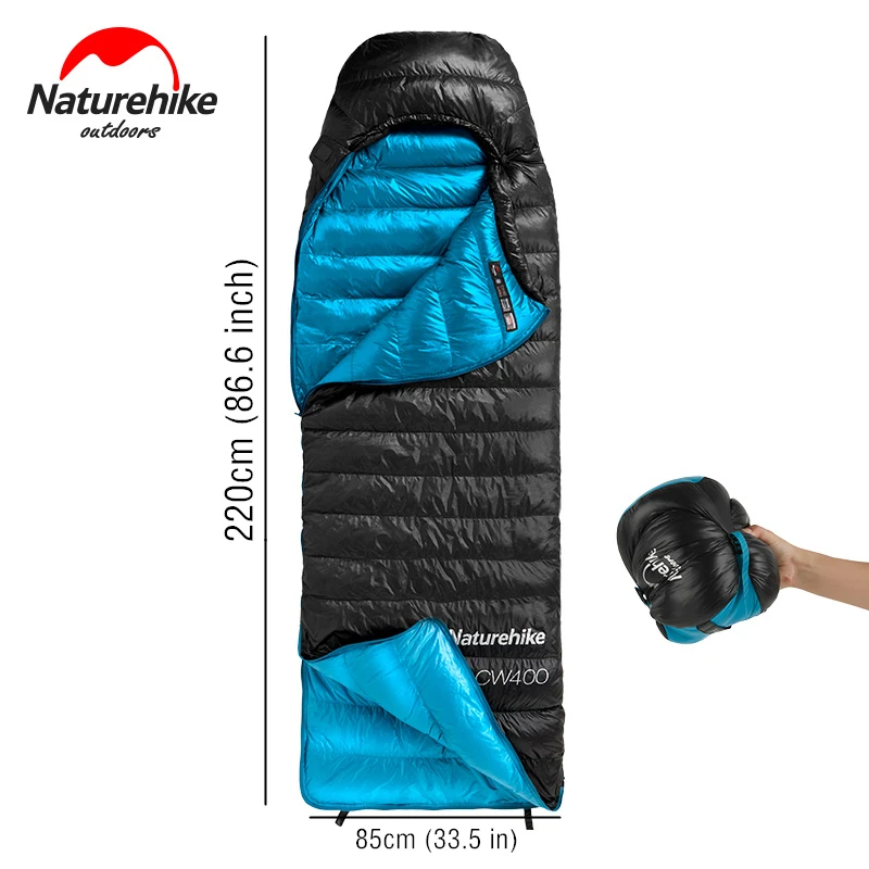 Naturehike CW400 Сверхлегкий 4 сезона квадратный гусиный пух альпинистский спальный мешок для холодной погоды водонепроницаемый спальный мешок для кемпинга