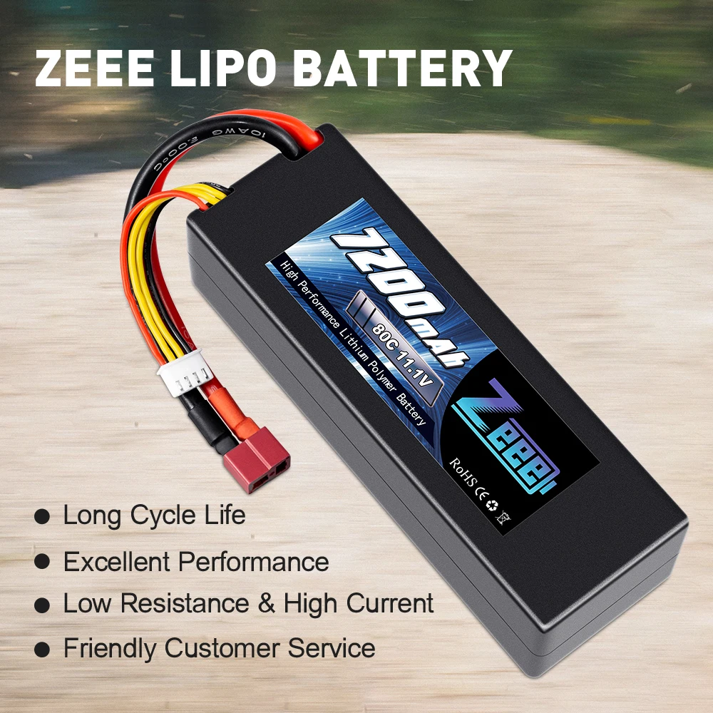 Zeee 11.1V 7200mAh 80C Lipo Battery 3S Hardcase Battery with Deans Plug for RC Car Truck Boat RC Truggy FPV Airplane Buggy