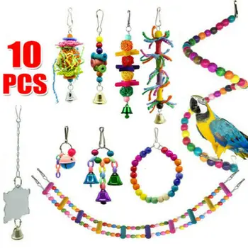 

10PCS/Set Combination Parrot Toy Bird Articles Parrot Bite Toy Bird Toys Parrot Funny Swing Ball Bell Standing Training Toys
