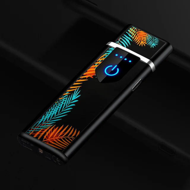 2 Тонкий тропический лес электронная сигарета зажигалка USB перезарядка ветрозащитный беспламенный электрические зажигалки металлический плазменный прикуриватель подарок - Цвет: 2