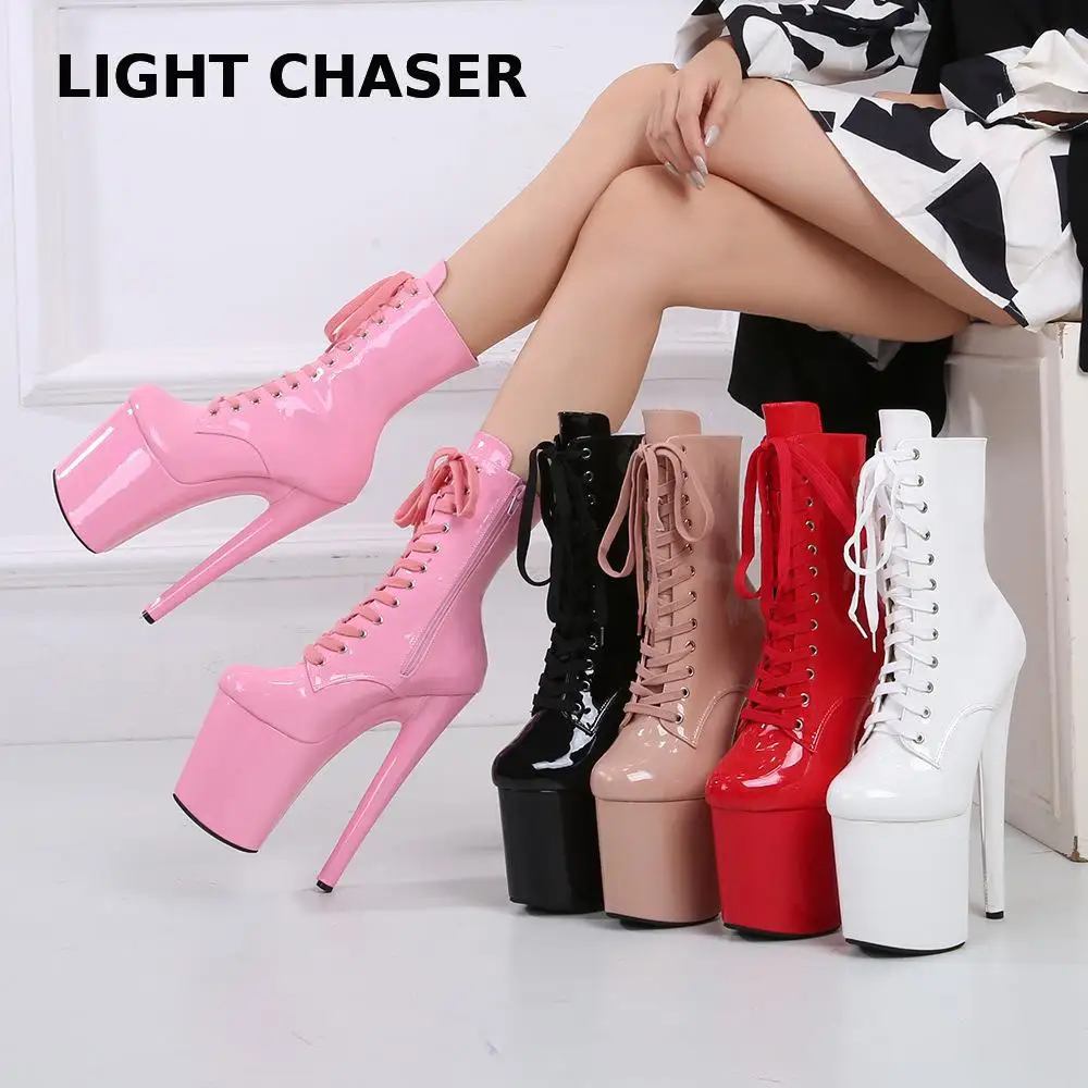 

Sexy Patent Leather 20cm Pole Dance Shoes Super High Heel Platform Platform Catwalk Model Nightclub Stage High Heels Women 43 44