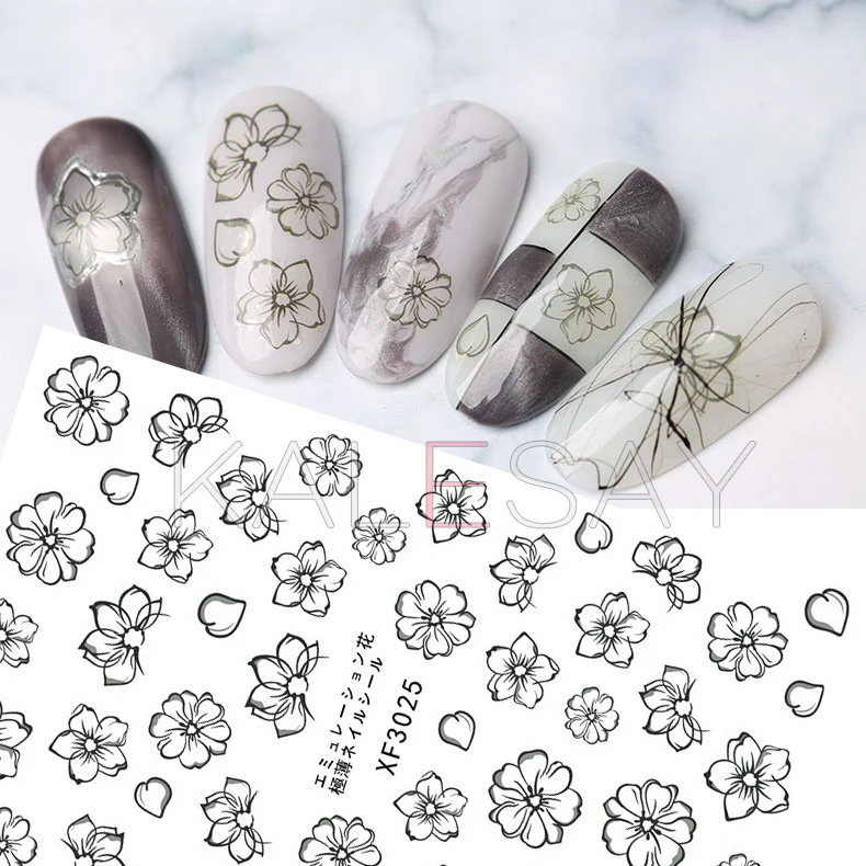 3D черного цвета с принтом в виде цветов и Nail Art наклейки для украшения конструкции