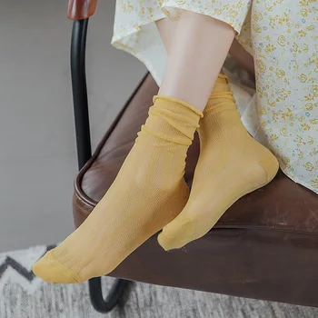 

Fashion Women Long Socks 2020 Spring New Fashion Color Socks Hollow Out Korea Style Women Ankle Socks Women Mesh Socks