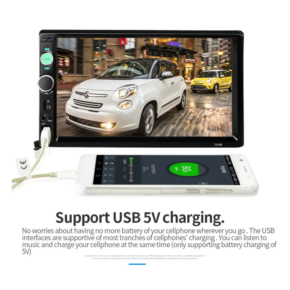 Авто двойной 2 DIN Автомобильный Bluetooth аудио 7in HD радио в тире сенсорный экран стерео MP3 MP5 плеер 7010B USB управление рулем