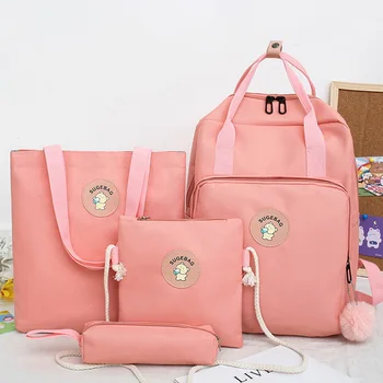 

4 Sets/Pcs Woman Laptop Backpack Solid Color School Backpacks Schoolbag For Teenagers Girls Student Book Bag Female Satchel