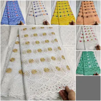 

2109 African Swiss Voile Cotton Lace Fabric Embroidery In Switzerland Cotton Jacquard Brocade Dry Lace Fabrics 5Yards For Dress