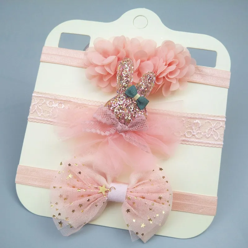 In Vendita 3 Pezzi Neonata Ragazzo Elastico Fiore Fascia Bambini Skinny Elastico Accessori Per Capelli Fasce Bowknot Fascia Elastica Per Capelli