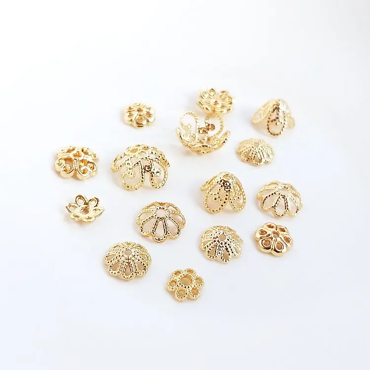 20PCS 14K Gold Plated Brass Flower Beads Caps High Quality Diy Jewelry Accessories