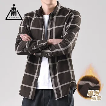 

Dongyu men's sanding Plaid casual shirt men's thickened warm winter shirt versatile
