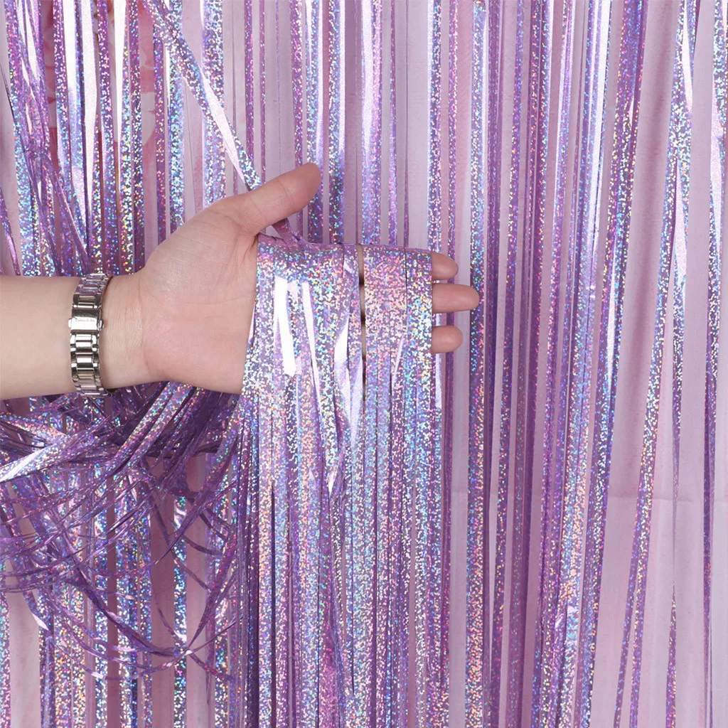 Украшения для дня рождения, вечерние фоны для взрослых, Фиолетовый Блестящий Золотой голографический фон с бахромой из фольги, свадебные декорации@ c