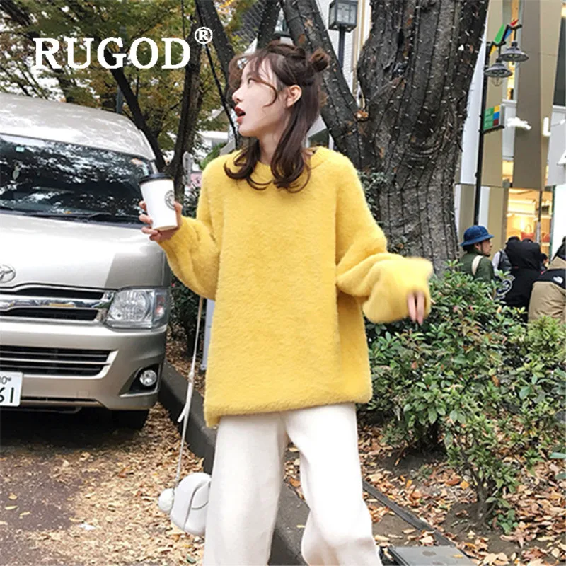 RUGOD свитер в Корейском стиле для женщин кашемировый свитер с круглым вырезом Mujer пуловеры свободные милые Gril Pull Femme Hiver