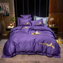 2021 czteroczęściowa pościel prosta bawełna podwójne łóżko domowe arkusz kapa na kołdrę haftowana skośna wygodna pościel fioletowy kolor