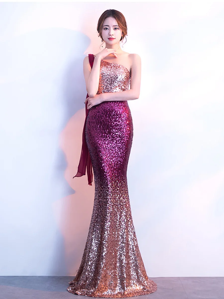 Вечернее платье на одно плечо без рукавов robe De Soiree с блестками элегантное торжественное платье в пол с открытой спиной вечернее платье F289