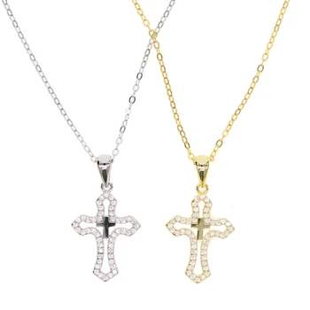 

Fashion Pure 925 Sterling Silver Crystal CZ Big Cross Pendants Necklaces Hollowed Cross Jesus Neck Jewelry Unisex Daily Belief
