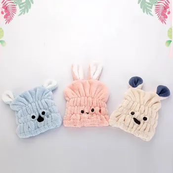 

Shower Cap Coral Velvet Bath Hats Hair Wrapped Towels Portable Dry Cute Cartoon Quickly Dry Hair Hat Bath Accessories