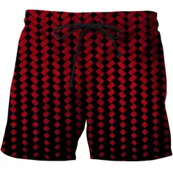 Летние пляжные шорты в красную клетку с 3D принтом мужские пляжные шорты с аниме коротким рукавом, Повседневная быстросохнущая уличная