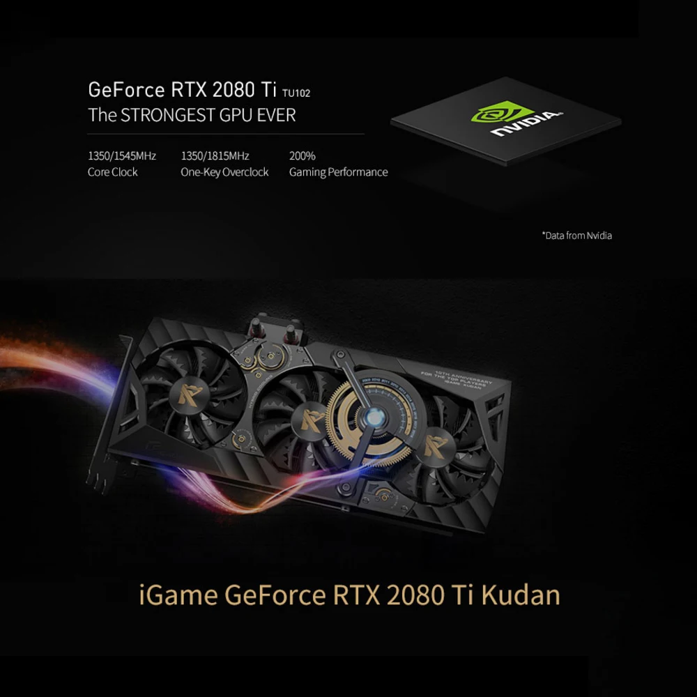 Красочная видеокарта iGame GeForce RTX 2080 Ti Kudan GDDR6 11 GB, графическая карта 1818 MHz, одноклавишная игровая графическая карта GPU