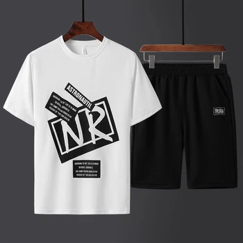 

4XL Summer Suit Men Fashion Fitness Quick-drying Short Tracksuit Men O-Neck Two-piece Men Sweat Suit Jogger Set Sport Pants
