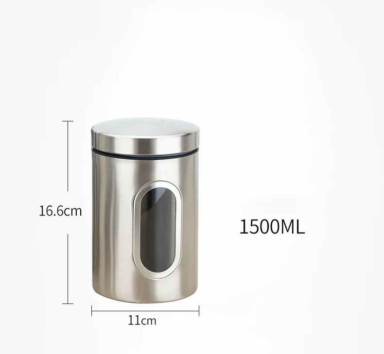 1500ML Металлический резервуар для хранения из нержавеющей стали, домашняя кухонная ореховая закусочный кофе в зернах, молочный чай, конфеты, печенье, влагостойкая герметичная круглая банка - Цвет: 1500ML