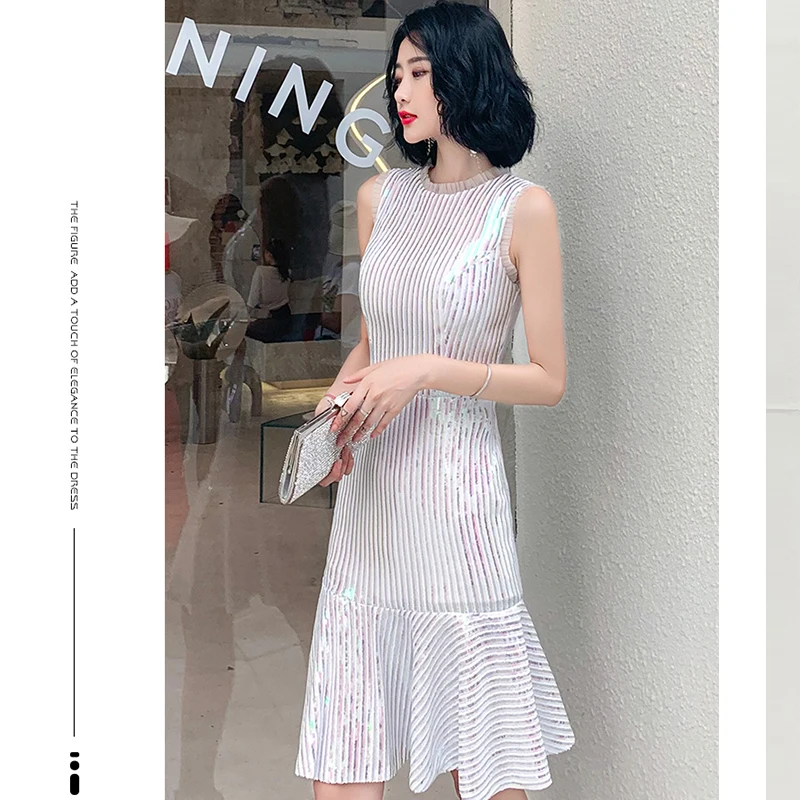 

Evening Dress Sleeveless Sequin Short Women Party Dresses 2019 O-neck Elegant Robe De Soiree Ruffles Formal Evening Gowns F198