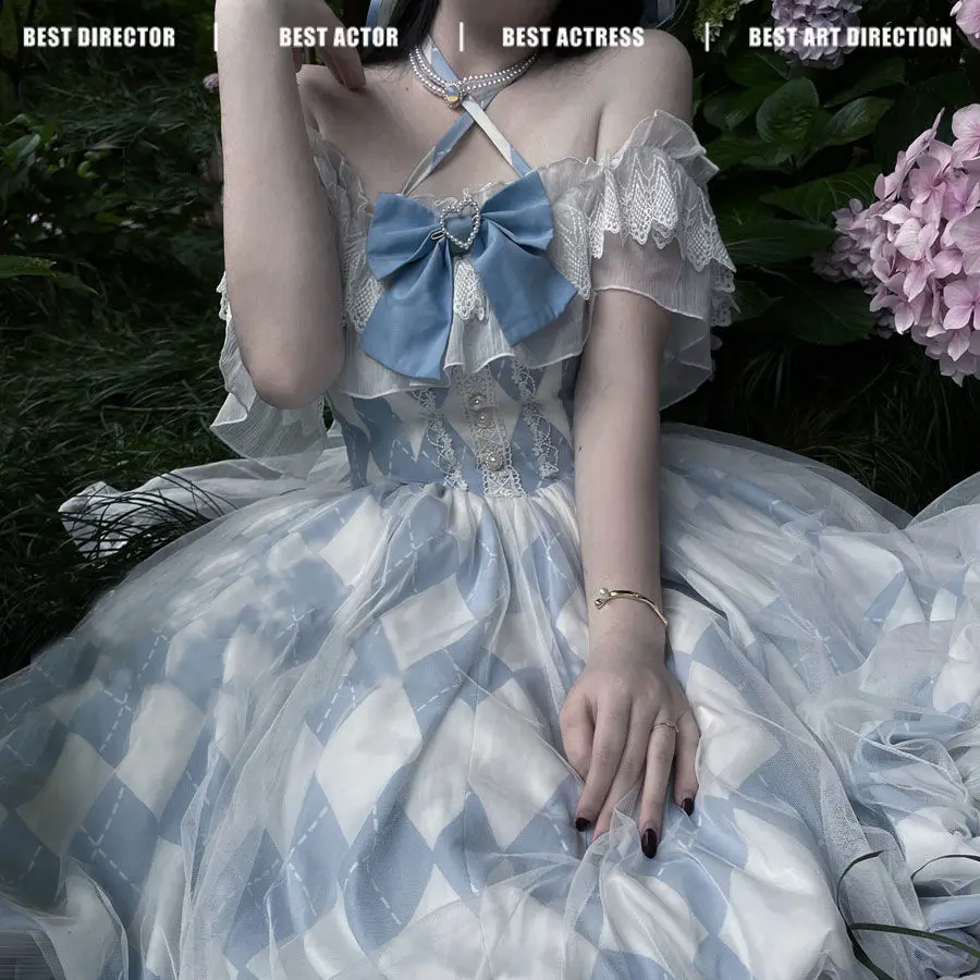 Sweet Lolita Party Lolita Dress Victorian Women Vintage Bow Ruffles Victorian Kawaii Princess Dresses Elegant Blue Dress