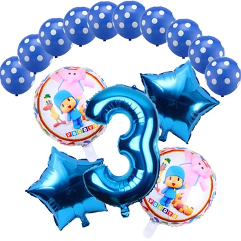 

15Pcs/lot Pocoyo Number foil balloons Birthday party Christening Decoration supplies kids baby shower cartoon figure toys globos