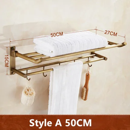 style A 50cm Вешалки для полотенец медный держатель для полотенец Настенный античный латунный складной держатель для полотенец Держатель для полотенец с крючками Аксессуары для ванной - Цвет: style A 50cm