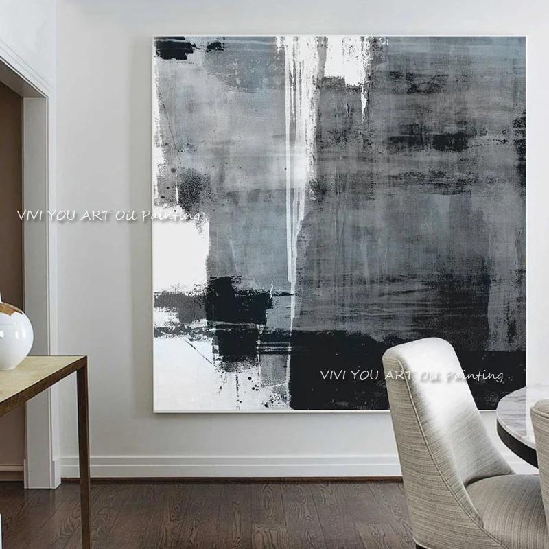 

100% Handmade oil Painting Canvas Black White Painting On Canvas Original Art On Canvas Extra Large Wall Art Grey Painting