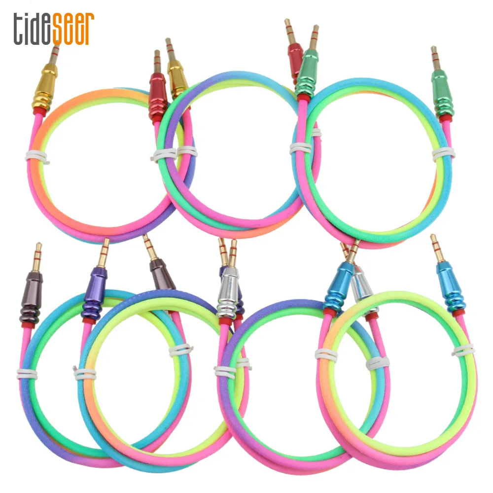 1m Colorful Aux Cable 3 5mm Male to Male Jack Car Audio Cables Gold Plated Plug Line Cord for iPhone Headphone Speaker 300pcs