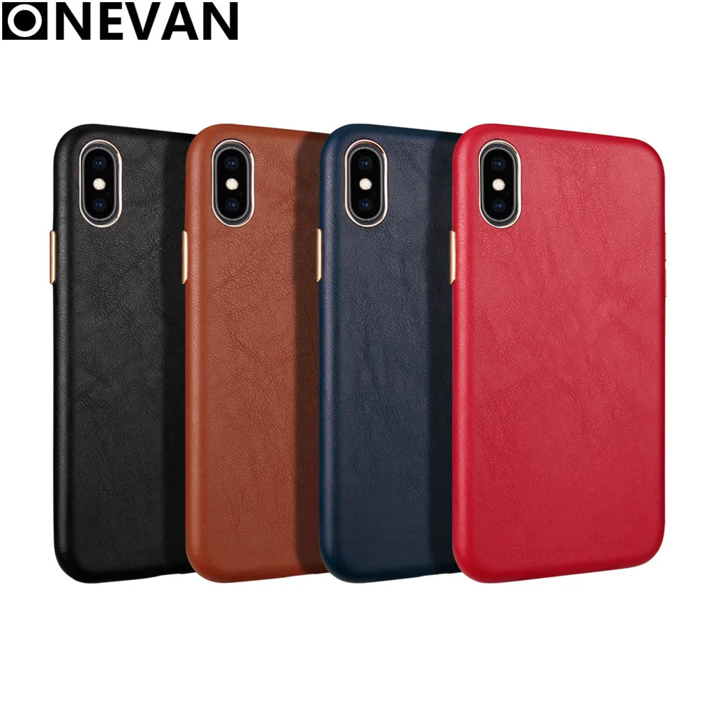 

Leather Phone Case for iPhone 7 7Plus 8 8Plus Luxury Back Funda Metal Thin Cover for iPhone X XR XS Xs MAX Brown Waterproof Soft