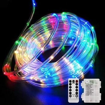 

Remote Led Rainbow Rope Tube String Lights 10M 100Leds Battery Powered Outdoor Christmas Garland Garden Path Fence Lights
