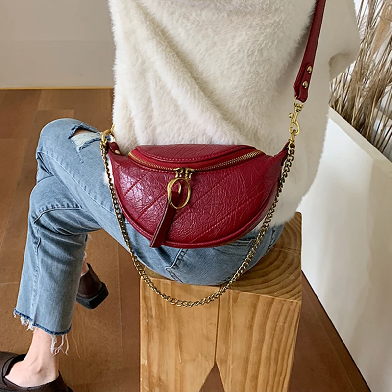 SWDF Solid Color Pu Leather Crossbody Bags For Women 2021 News Round Zipper Shoulder Messenger Bag Lady Chain Travel Handbags | Багаж и