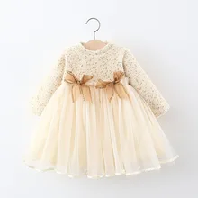 Зимнее бархатное платье для маленьких девочек с двумя бантами на талии