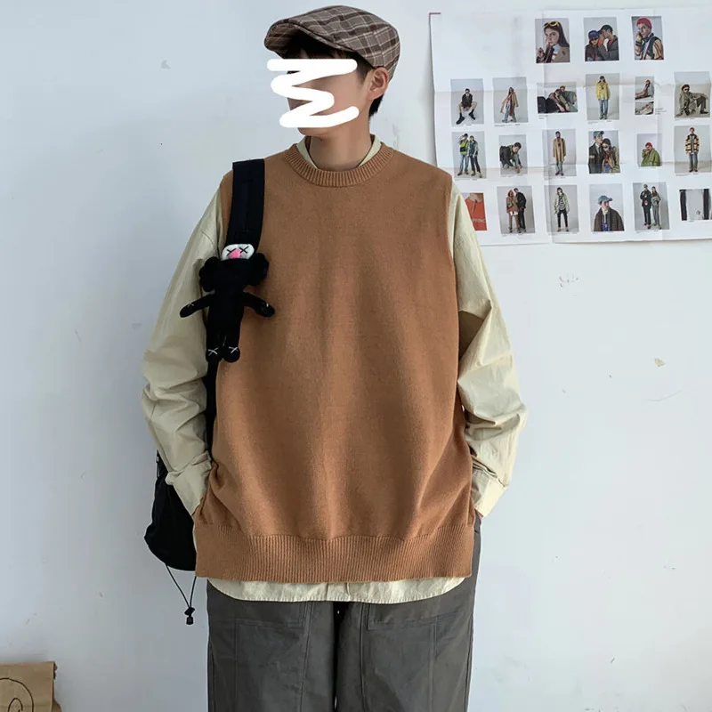 

Men's waistcoat 2020 autumn new slim solid color slit knit lazy style waistcoat relaxed leisure personality youth men's wear