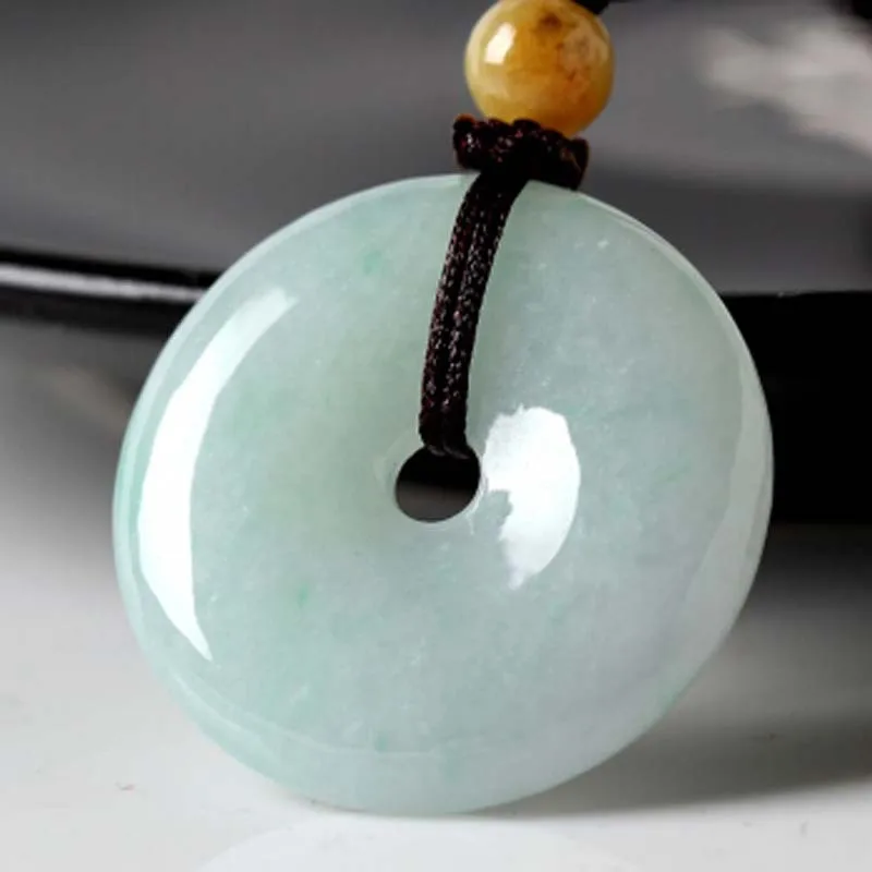 Natural Jadeite safety buckle Pendant Donut Necklace Lucky Amulet Fashion Hand-Carved Man Woman Luck New P86 | Украшения и