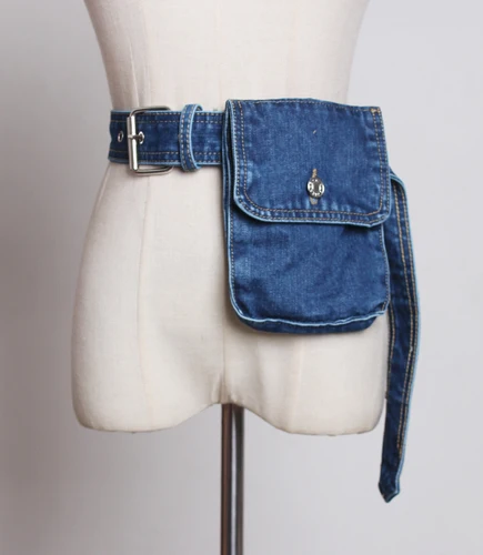 Европейская шикарная уличная женская джинсовая поясная сумка с пряжкой, поясные ремни, сумка для телефона, винтажное джинсовое платье, ткань, поясная сумка, нагрудные сумки - Цвет: Dark Blue